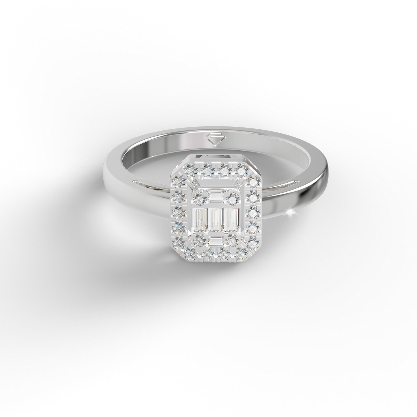 Guru Jewel's Round And Baguette C.Z Diamond Studded Daily Wear Silver Ring For Her