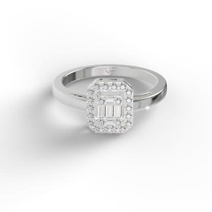 Guru Jewel's Round And Baguette C.Z Diamond Studded Daily Wear Silver Ring For Her