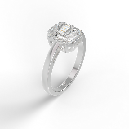 Guru Jewel's Round And Baguette C.Z Diamond Studded Daily Wear Silver Ring For Her