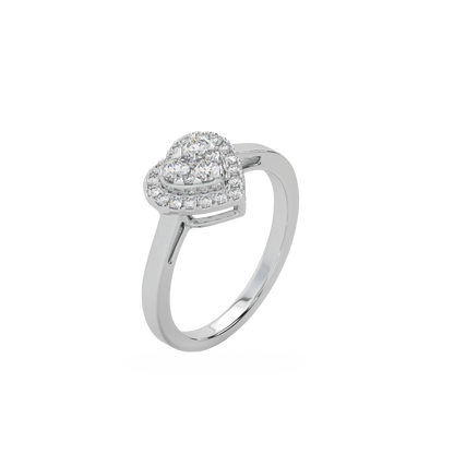 Guru Jewel's Round Diamond Studded Heart Shaped Silver Ring For Her