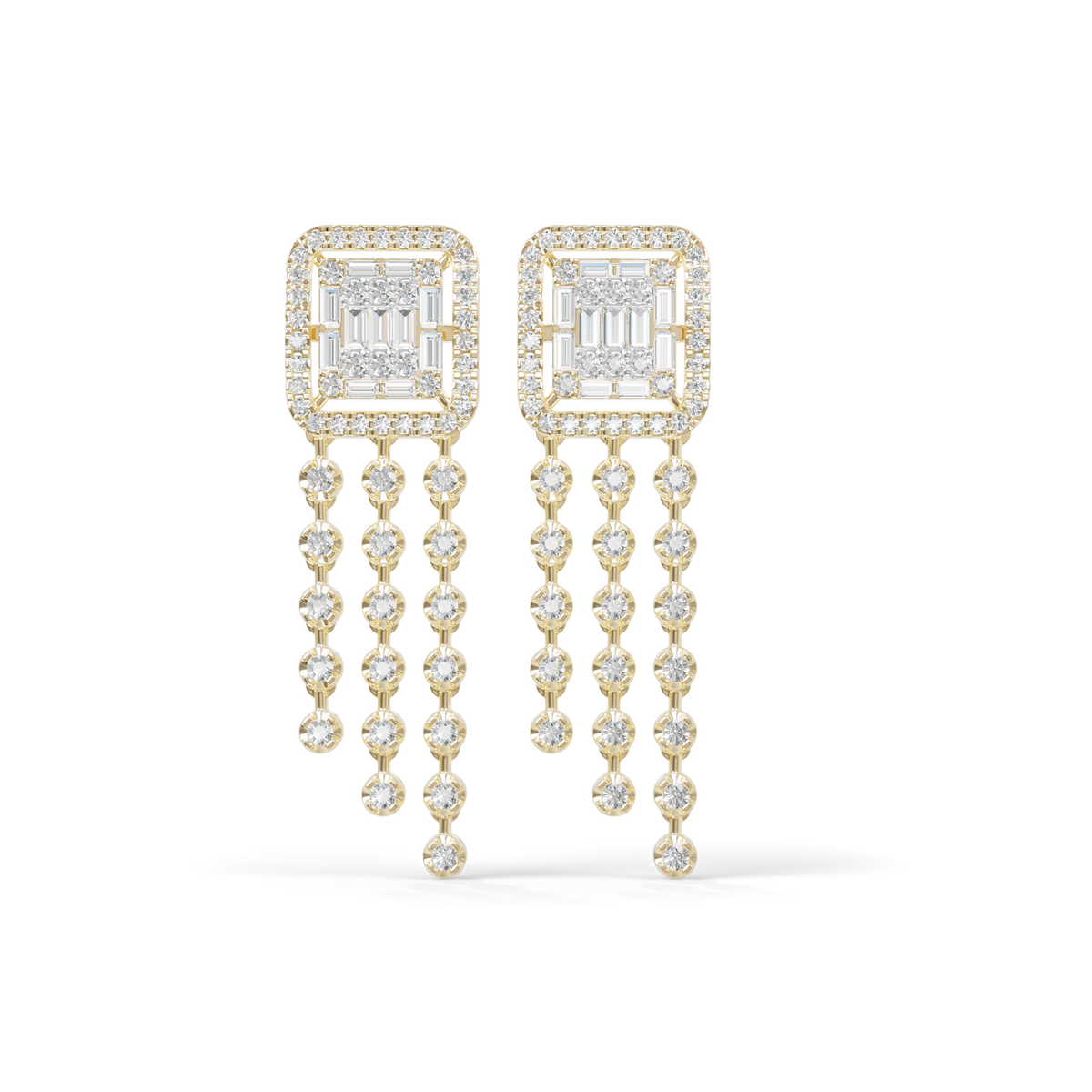 Guru Jewel's Baguette Diamond Rectangular Chandelier Drop Earrings for Her