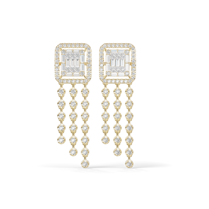 Guru Jewel's Baguette Diamond Rectangular Chandelier Drop Earrings for Her