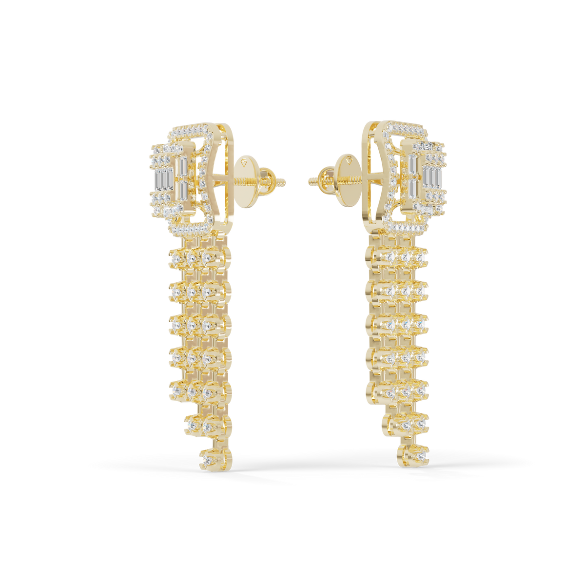 Guru Jewel's Baguette Diamond Rectangular Chandelier Drop Earrings for Her