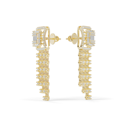Guru Jewel's Baguette Diamond Rectangular Chandelier Drop Earrings for Her