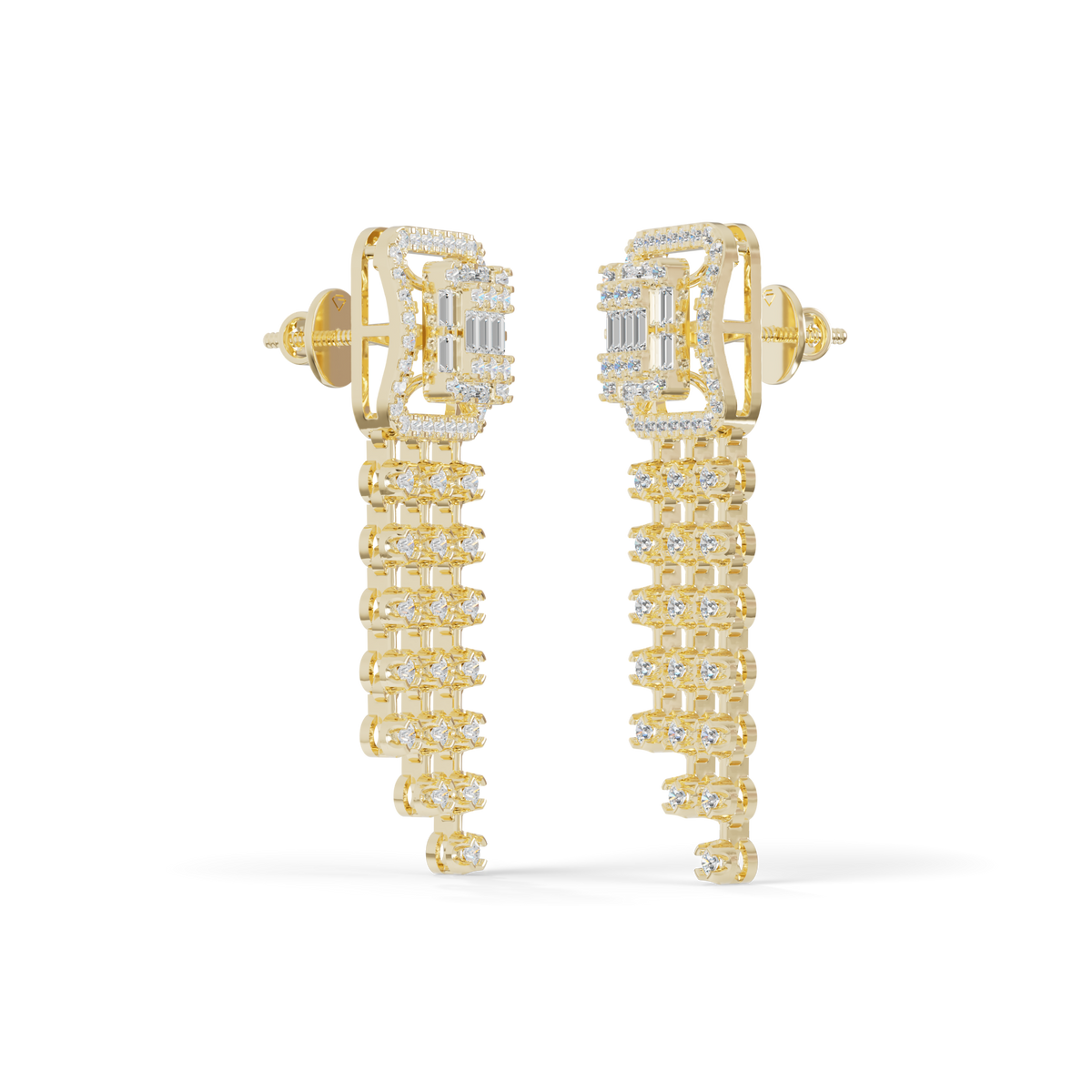 Guru Jewel's Baguette Diamond Rectangular Chandelier Drop Earrings for Her