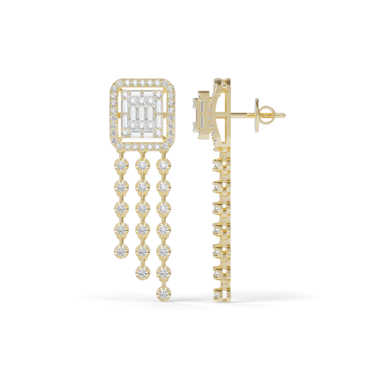 Guru Jewel's Baguette Diamond Rectangular Chandelier Drop Earrings for Her