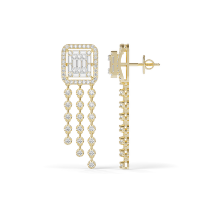 Guru Jewel's Baguette Diamond Rectangular Chandelier Drop Earrings for Her