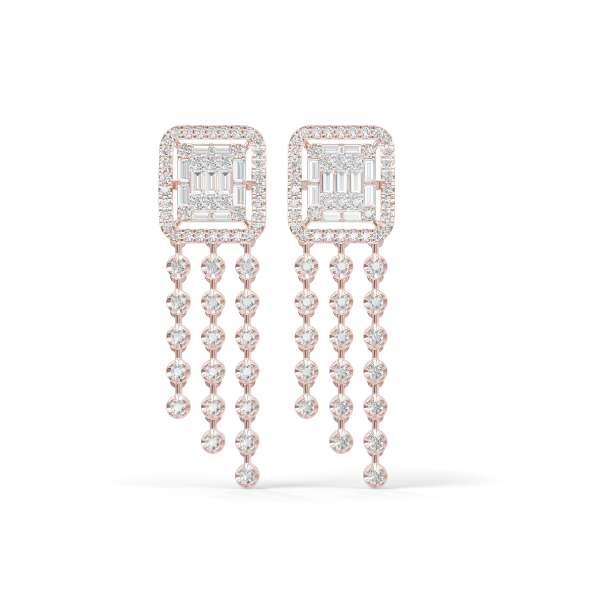 Guru Jewel's Baguette Diamond Rectangular Chandelier Drop Earrings for Her