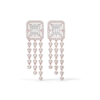Guru Jewel's Baguette Diamond Rectangular Chandelier Drop Earrings for Her