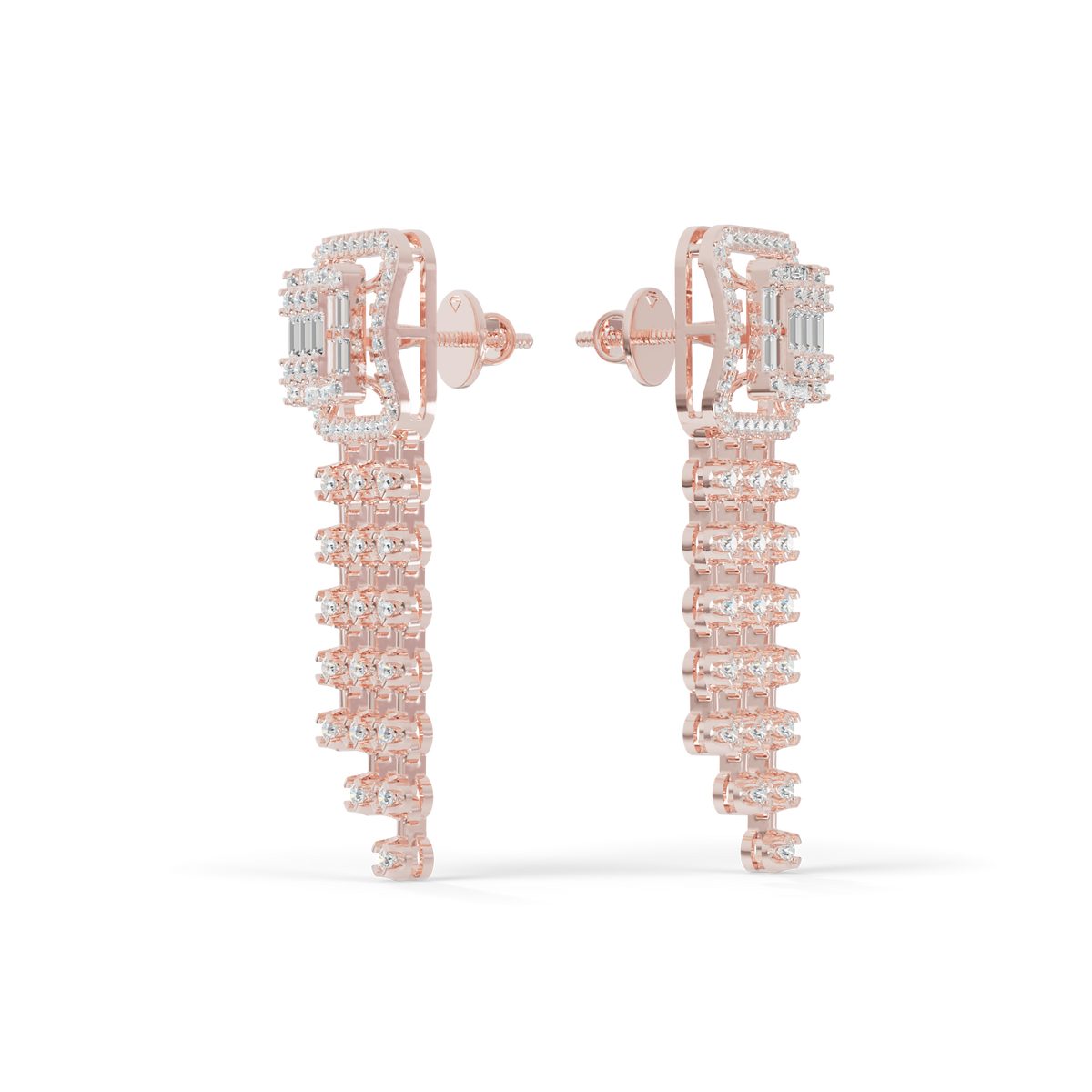 Guru Jewel's Baguette Diamond Rectangular Chandelier Drop Earrings for Her