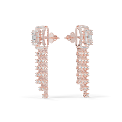 Guru Jewel's Baguette Diamond Rectangular Chandelier Drop Earrings for Her