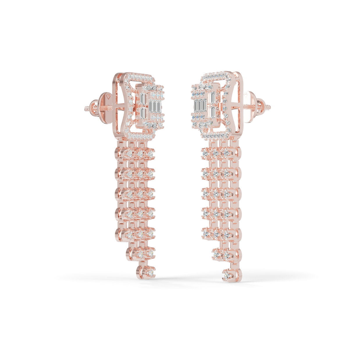Guru Jewel's Baguette Diamond Rectangular Chandelier Drop Earrings for Her