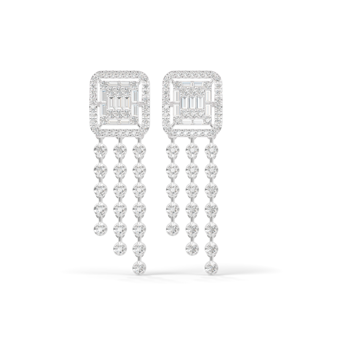 Guru Jewel's Baguette Diamond Rectangular Chandelier Drop Earrings for Her