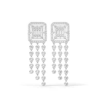 Guru Jewel's Baguette Diamond Rectangular Chandelier Drop Earrings for Her