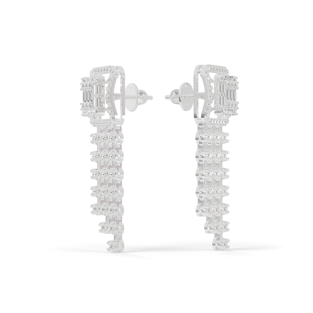Guru Jewel's Baguette Diamond Rectangular Chandelier Drop Earrings for Her