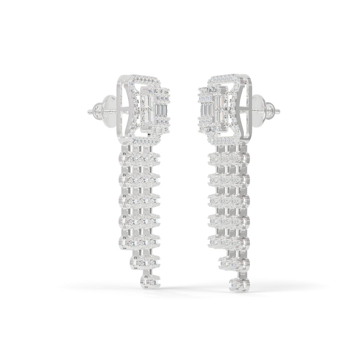 Guru Jewel's Baguette Diamond Rectangular Chandelier Drop Earrings for Her