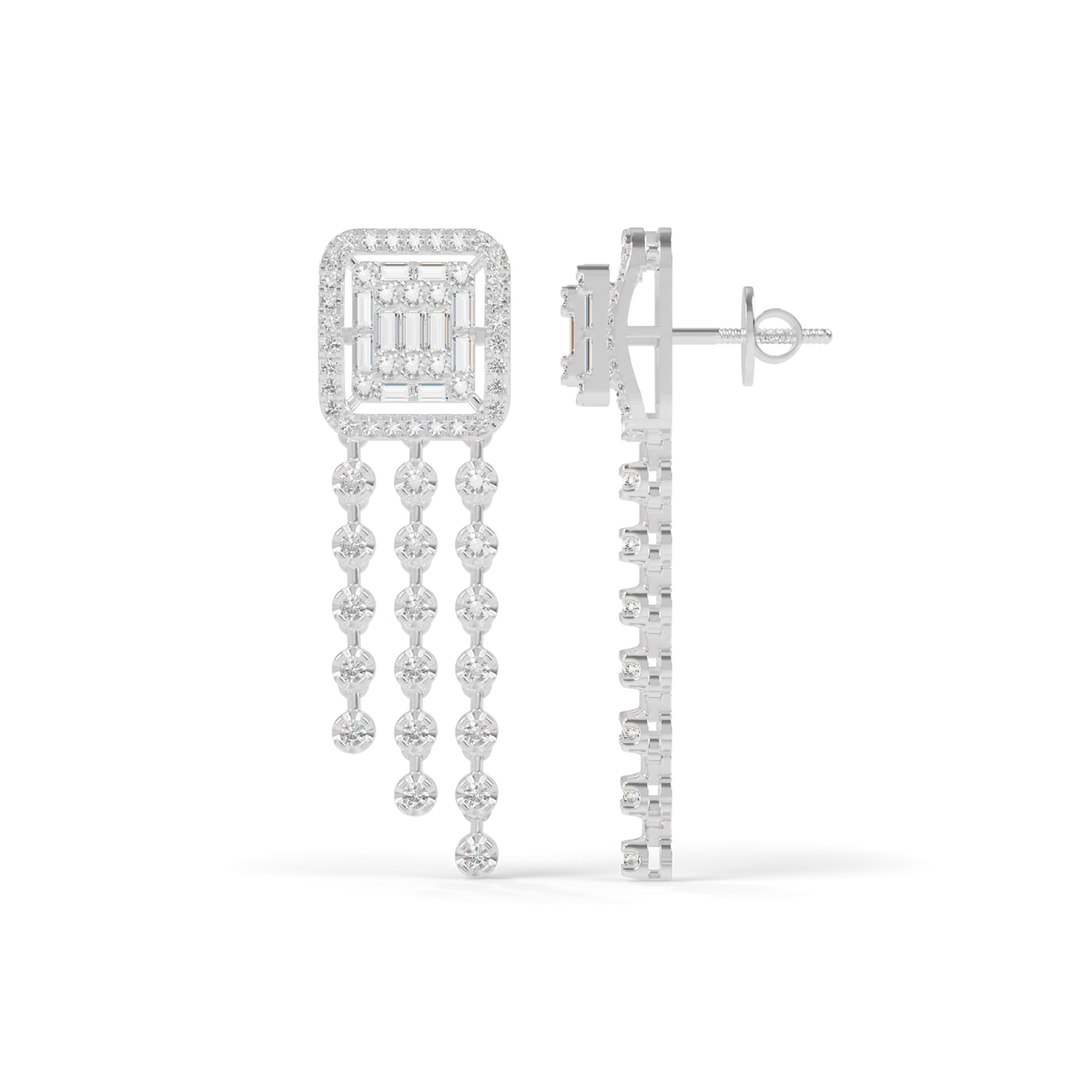 Guru Jewel's Baguette Diamond Rectangular Chandelier Drop Earrings for Her