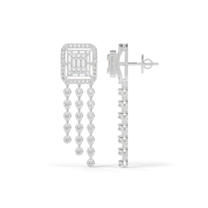Guru Jewel's Baguette Diamond Rectangular Chandelier Drop Earrings for Her