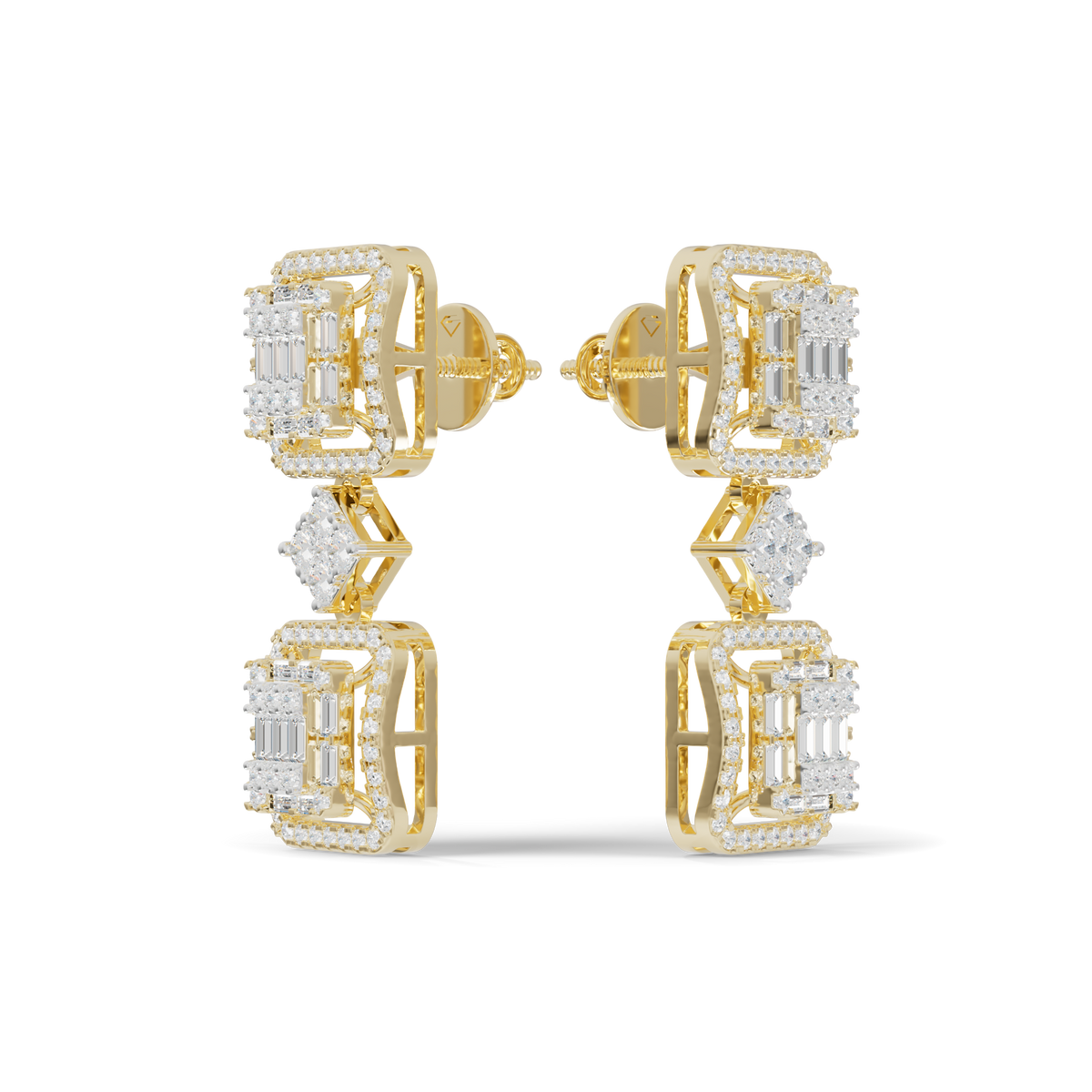 Guru Jewel's Baguette & Round Cut Diamond Statement Earrings For Her
