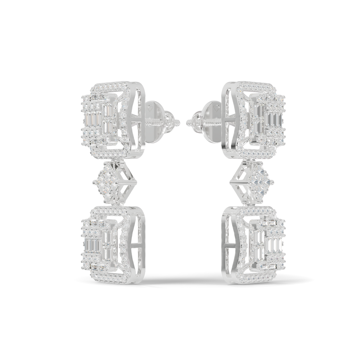 Guru Jewel's Baguette & Round Cut Diamond Statement Earrings For Her