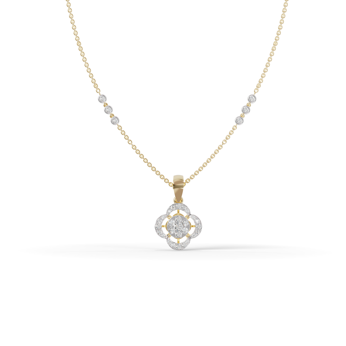 Guru Jewel's Modern Bezel-Set Station Chain with Clover Pendant for Her