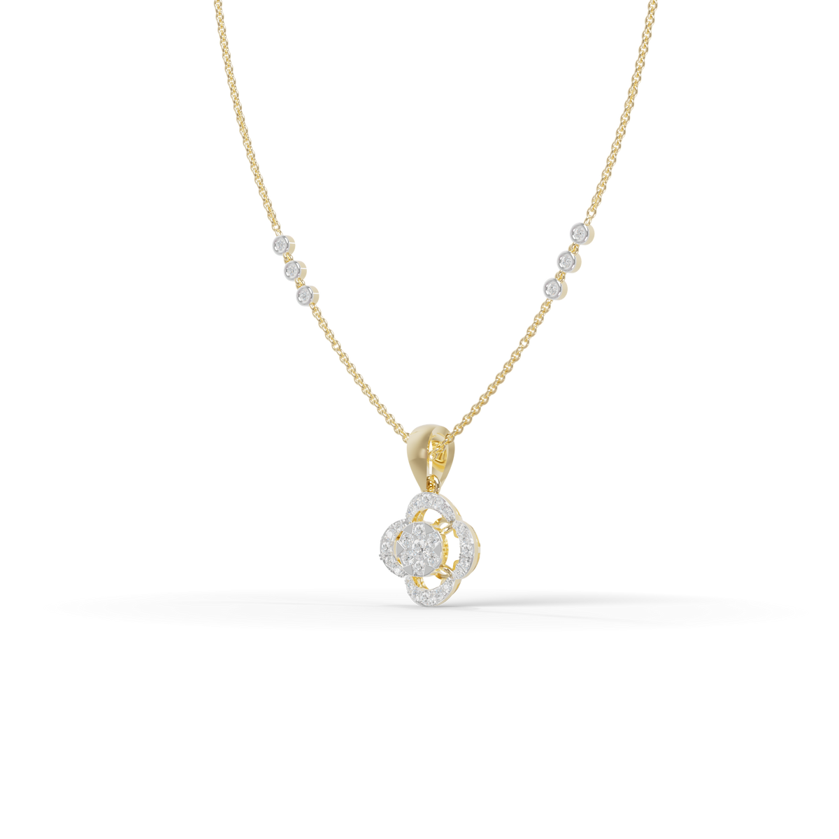 Guru Jewel's Modern Bezel-Set Station Chain with Clover Pendant for Her