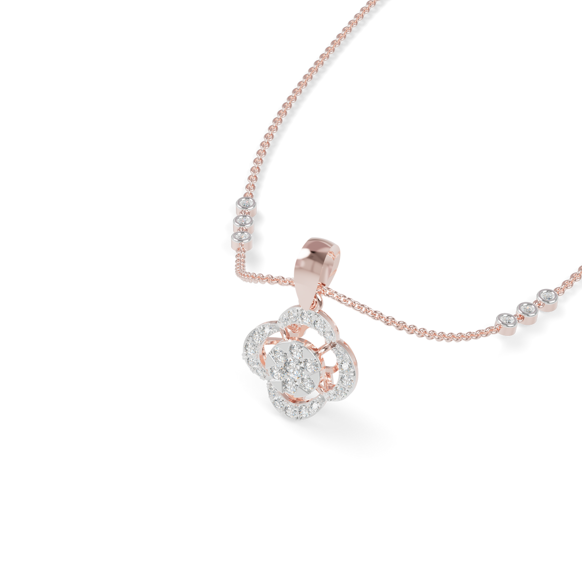 Guru Jewel's Modern Bezel-Set Station Chain with Clover Pendant for Her