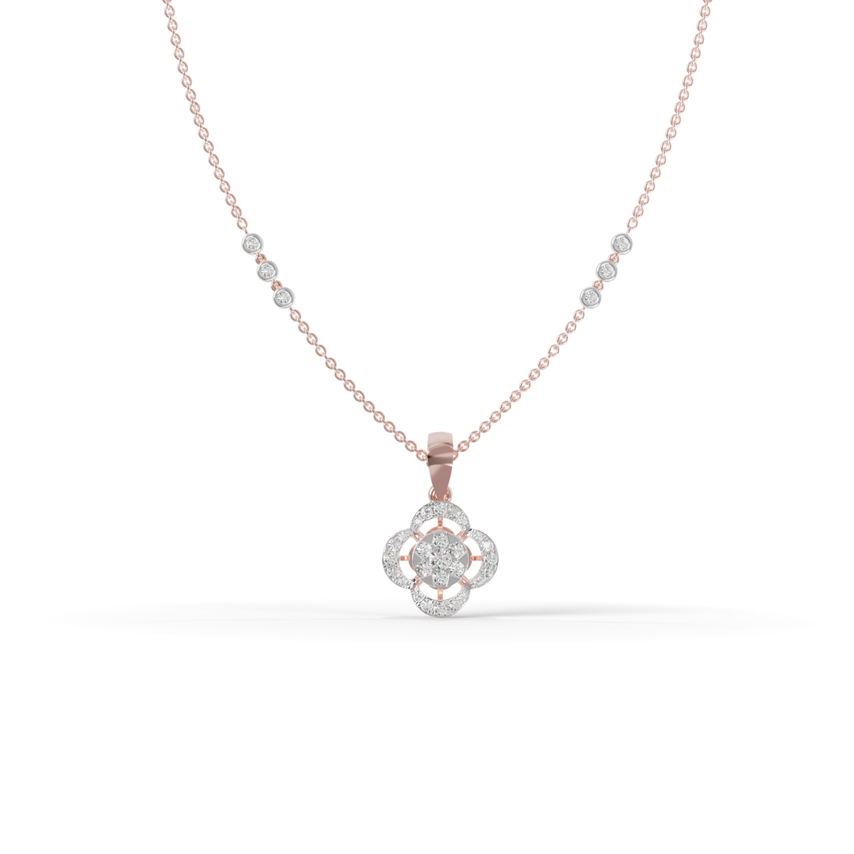 Guru Jewel's Modern Bezel-Set Station Chain with Clover Pendant for Her