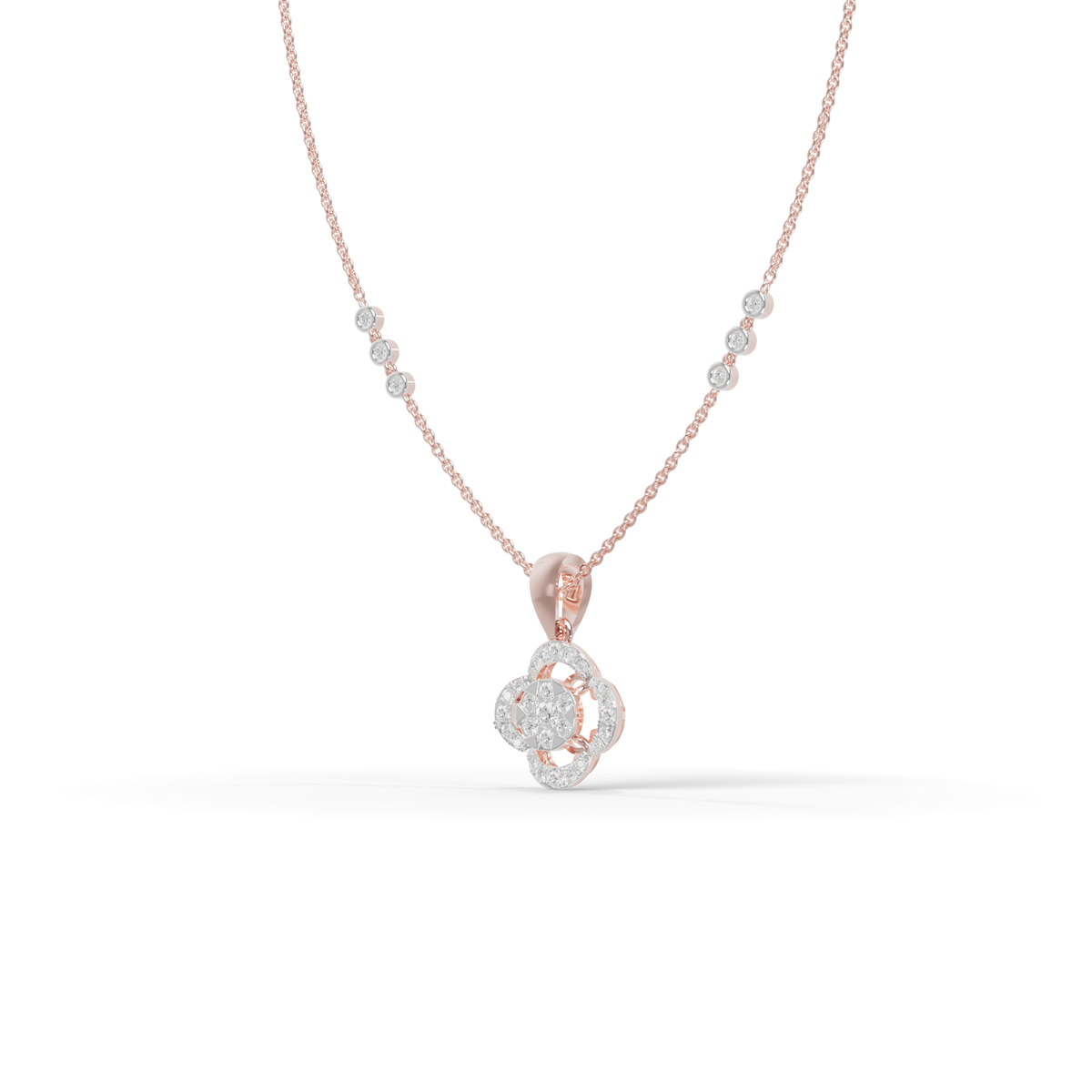 Guru Jewel's Modern Bezel-Set Station Chain with Clover Pendant for Her