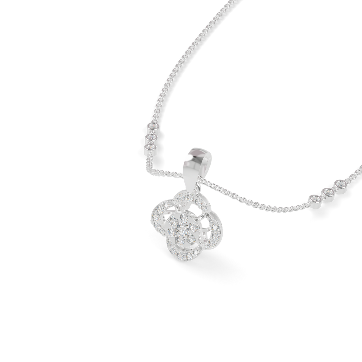 Guru Jewel's Modern Bezel-Set Station Chain with Clover Pendant for Her