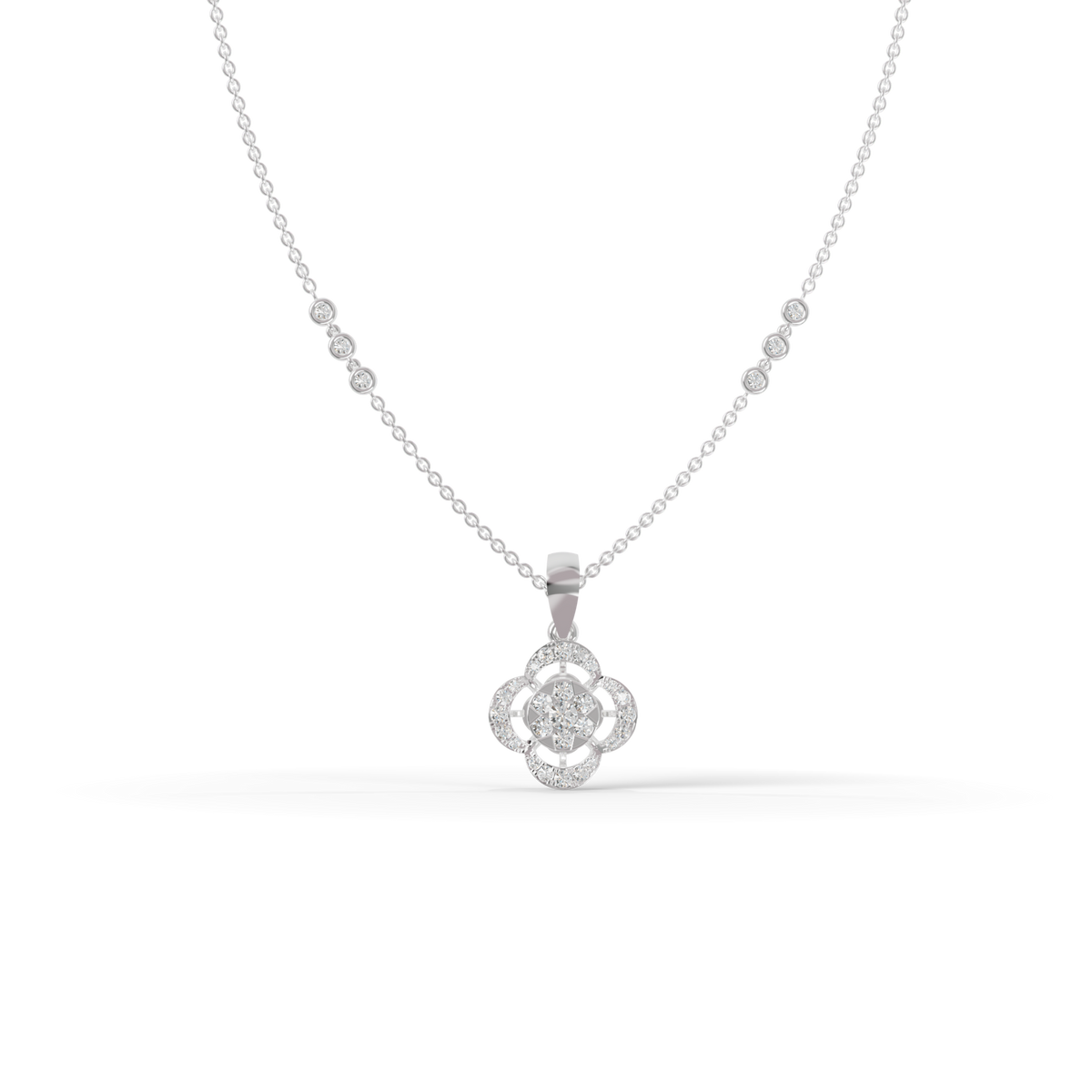 Guru Jewel's Modern Bezel-Set Station Chain with Clover Pendant for Her