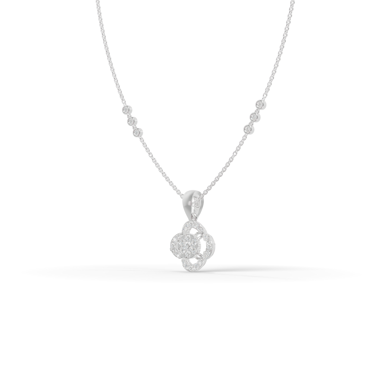 Guru Jewel's Modern Bezel-Set Station Chain with Clover Pendant for Her