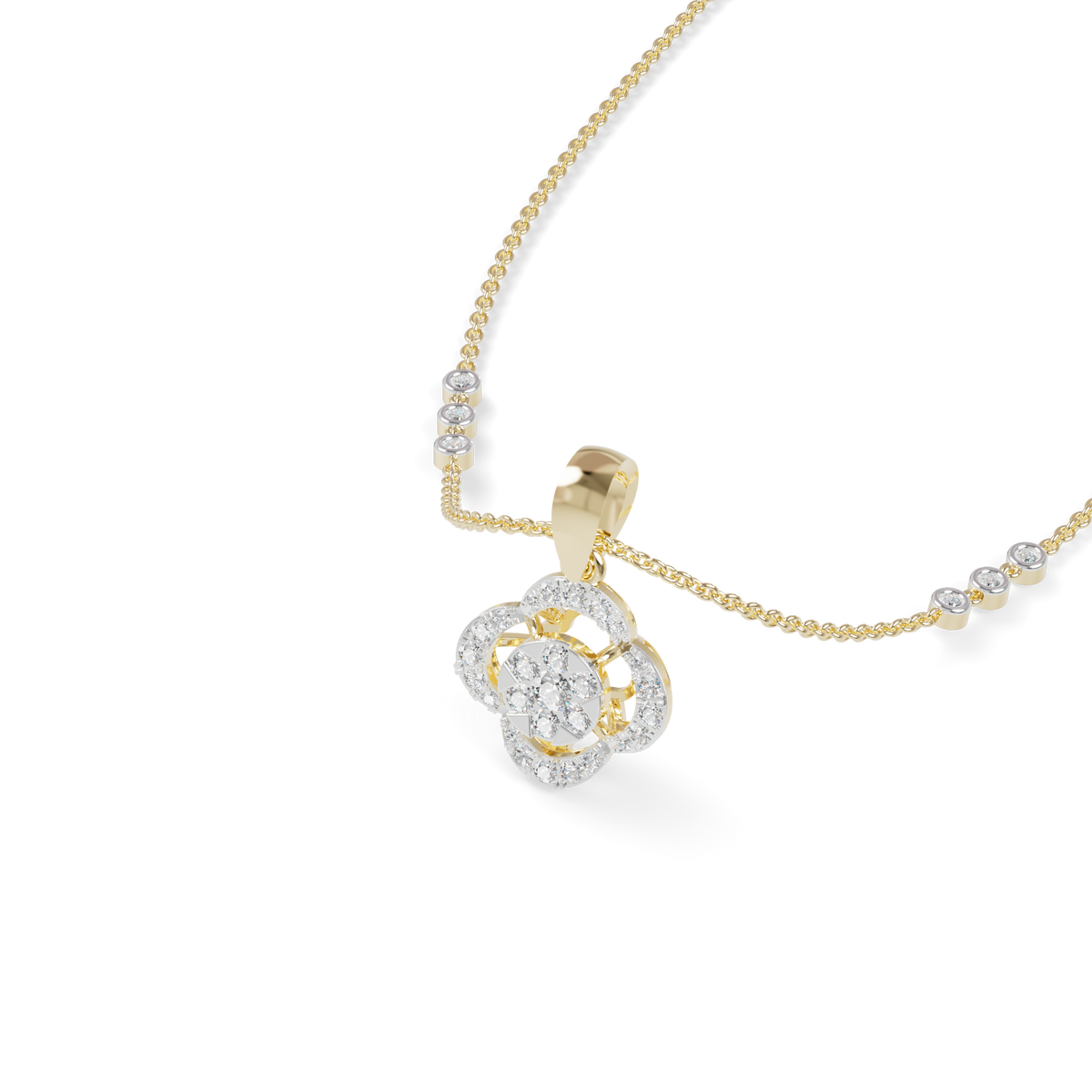Guru Jewel's Modern Bezel-Set Station Chain with Clover Pendant for Her