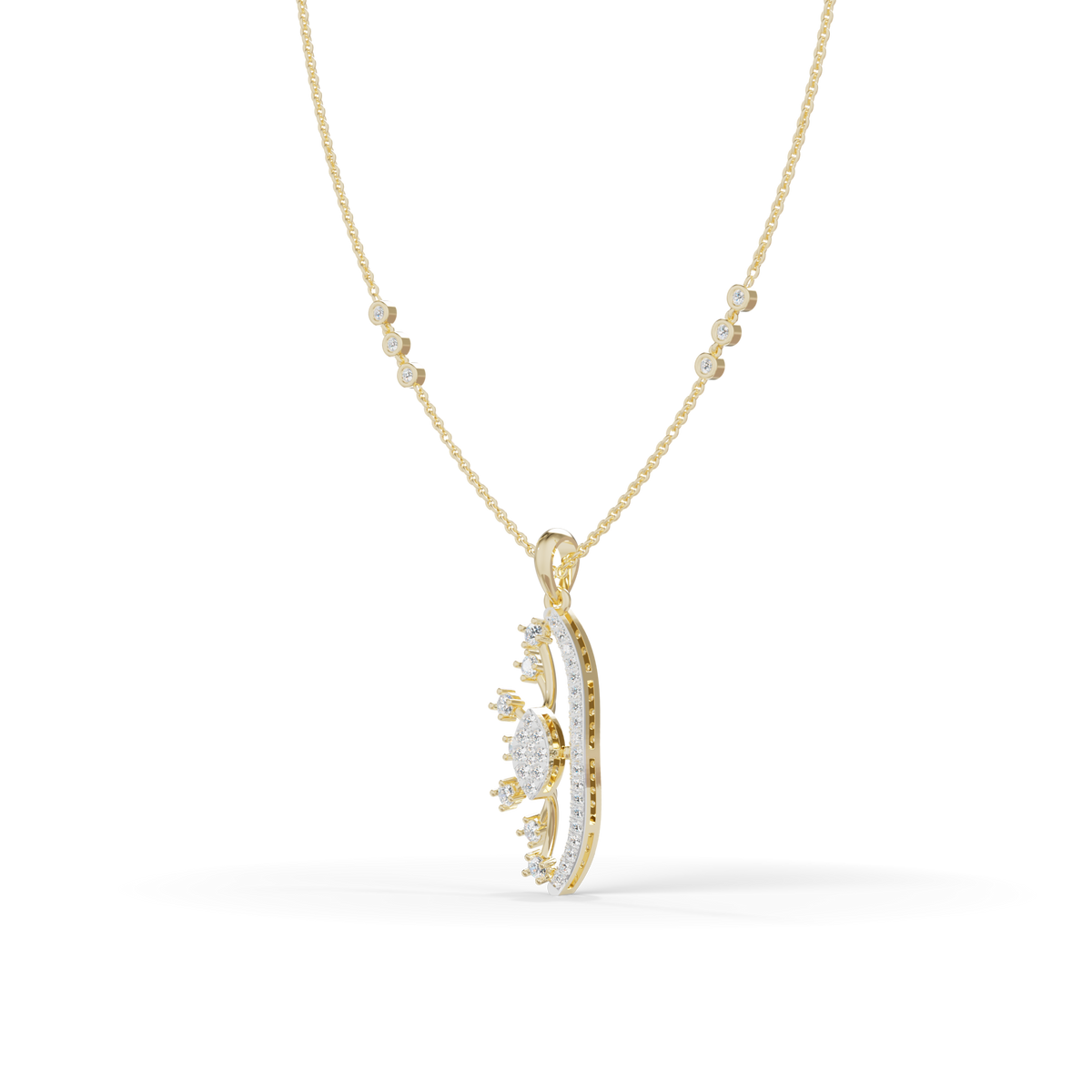 Guru Jewel's Radiant Curved Cluster Pave Silver Pendant for Her