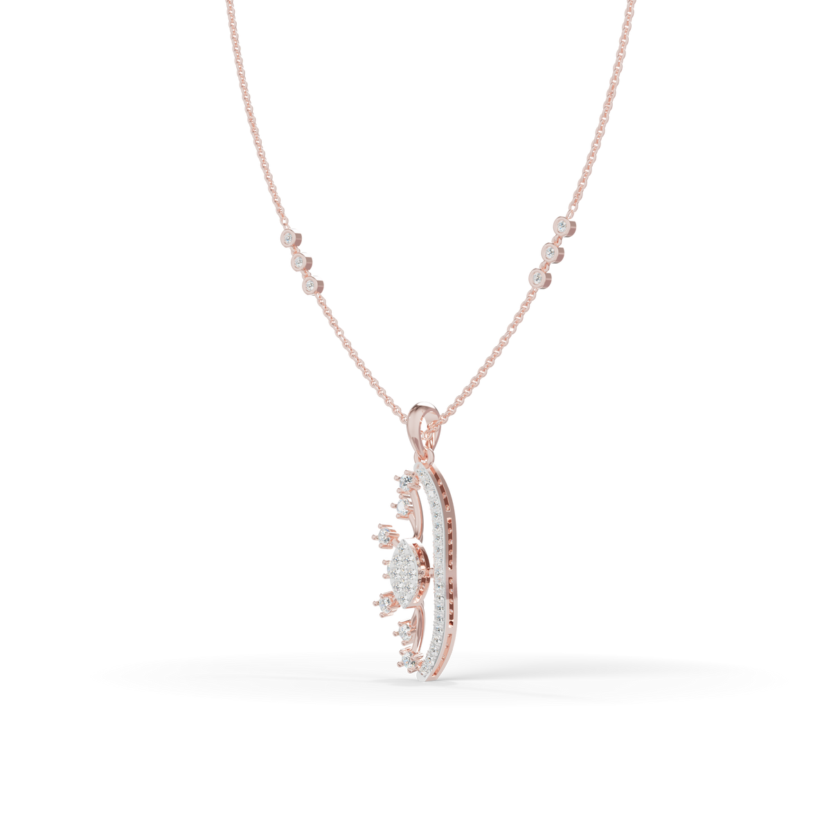 Guru Jewel's Radiant Curved Cluster Pave Silver Pendant for Her