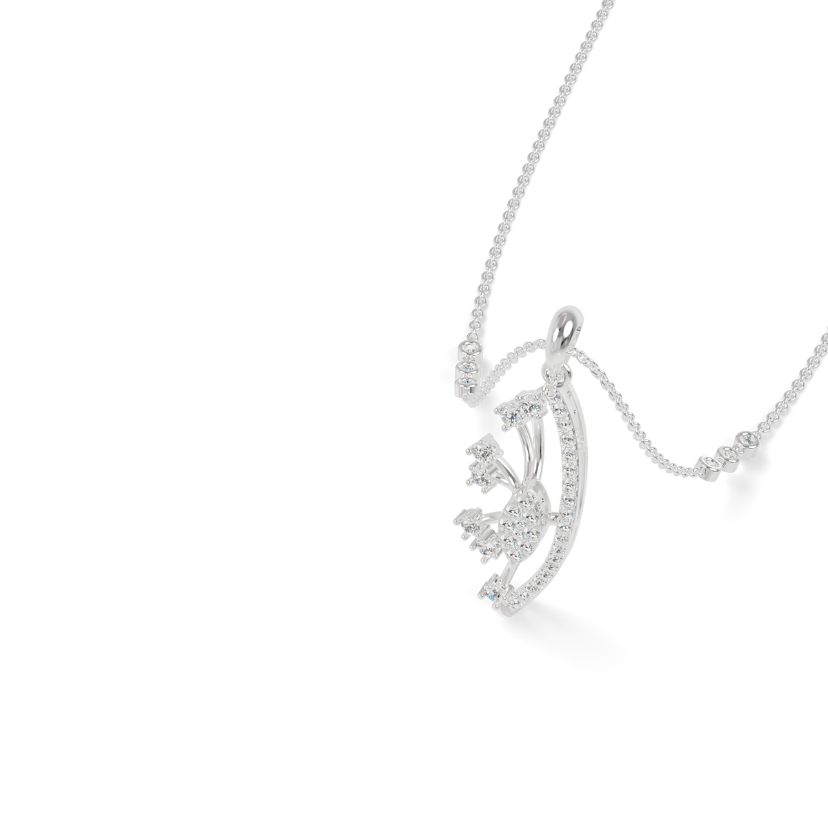 Guru Jewel's Radiant Curved Cluster Pave Silver Pendant for Her