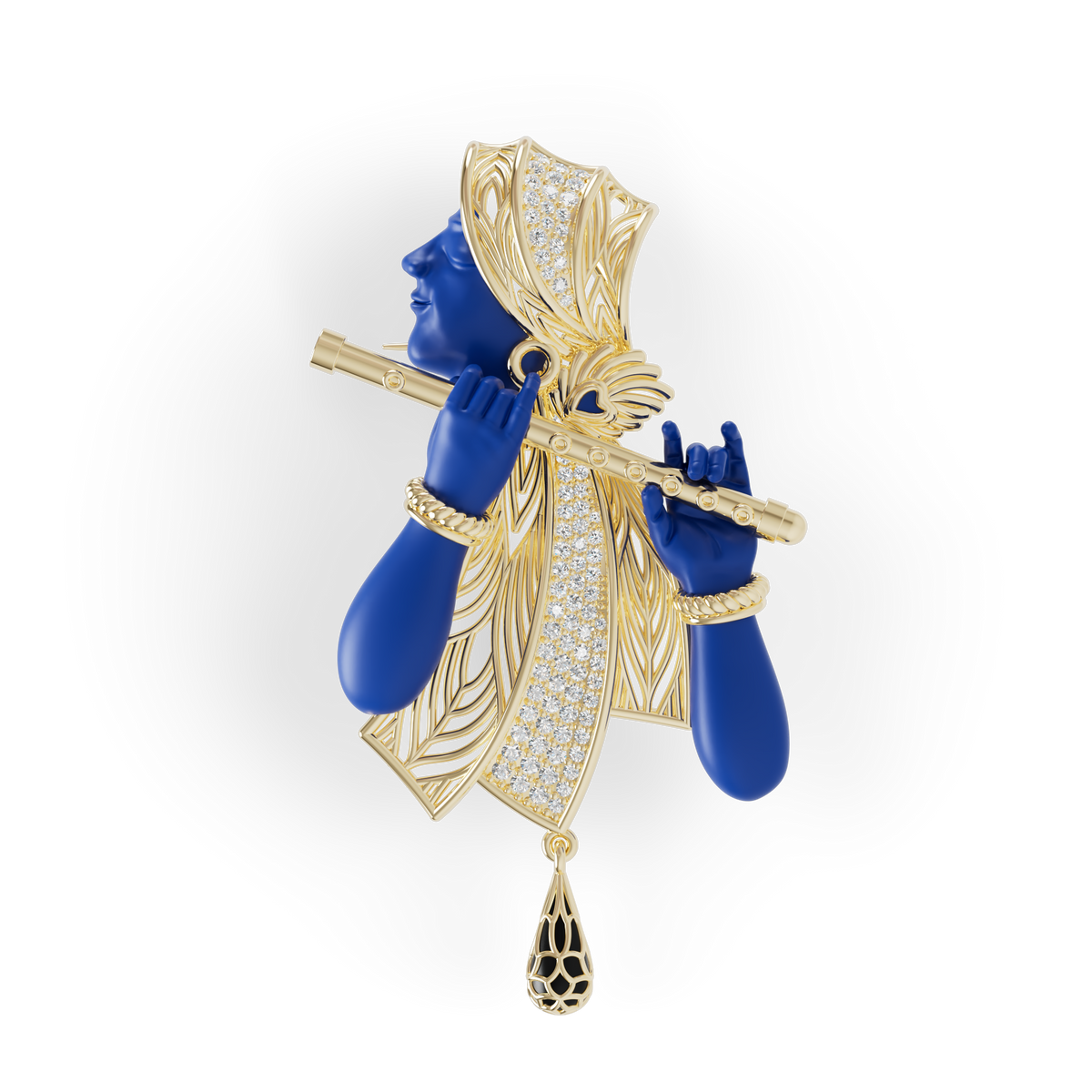 Guru Jewel's The Celestial Blue Krishna Profile Diamond Silver Pendant for Her