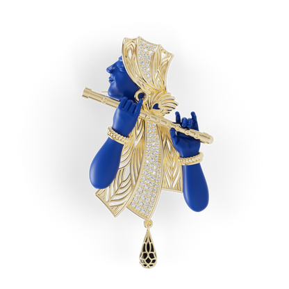 Guru Jewel's The Celestial Blue Krishna Profile Diamond Silver Pendant for Her