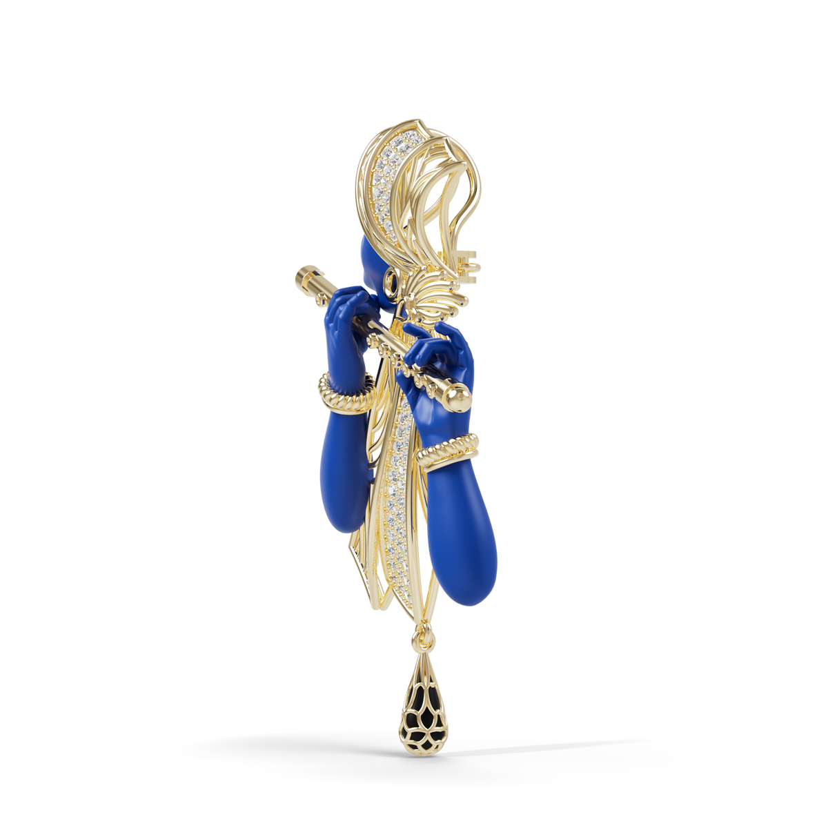 Guru Jewel's The Celestial Blue Krishna Profile Diamond Silver Pendant for Her