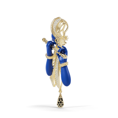 Guru Jewel's The Celestial Blue Krishna Profile Diamond Silver Pendant for Her