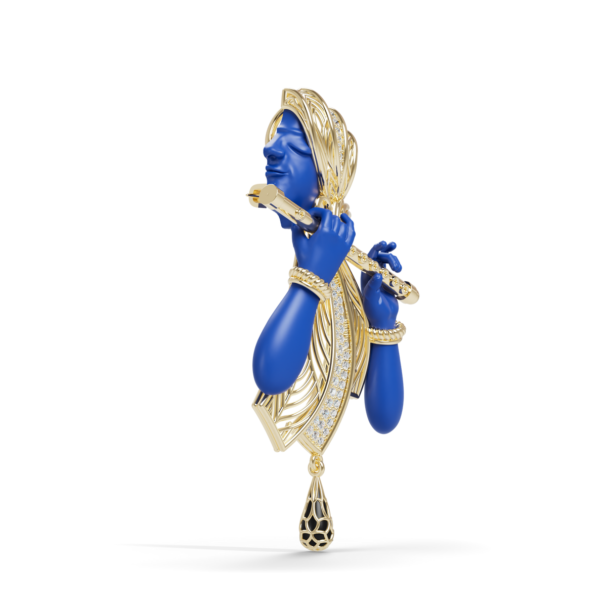 Guru Jewel's The Celestial Blue Krishna Profile Diamond Silver Pendant for Her