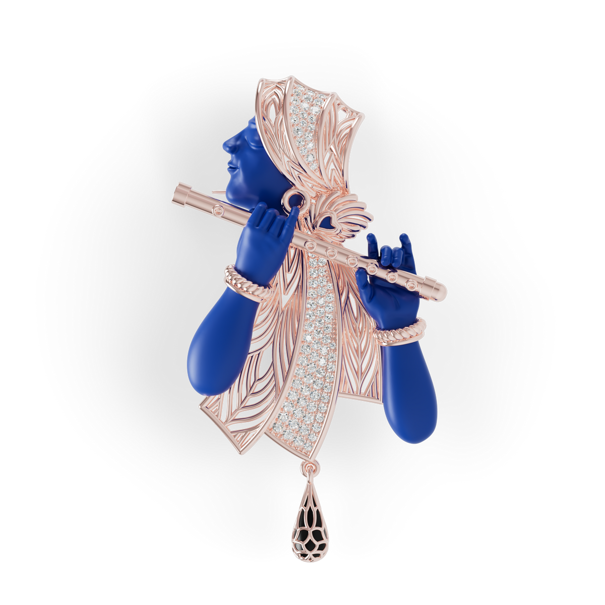 Guru Jewel's The Celestial Blue Krishna Profile Diamond Silver Pendant for Her