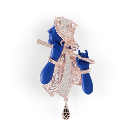 Guru Jewel's The Celestial Blue Krishna Profile Diamond Silver Pendant for Her