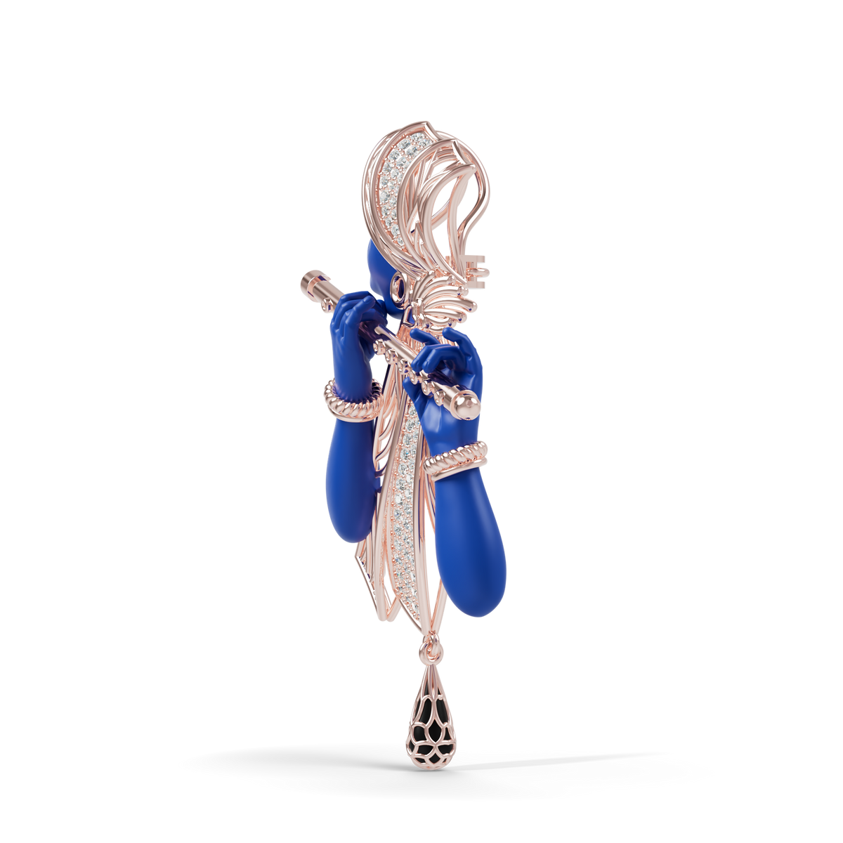 Guru Jewel's The Celestial Blue Krishna Profile Diamond Silver Pendant for Her