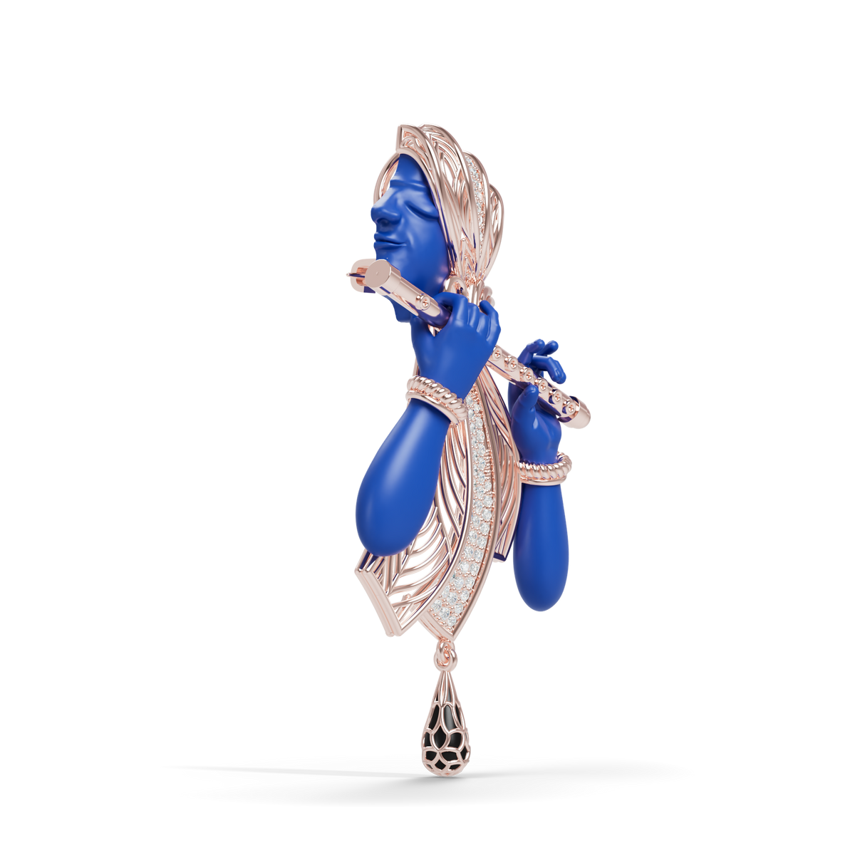 Guru Jewel's The Celestial Blue Krishna Profile Diamond Silver Pendant for Her