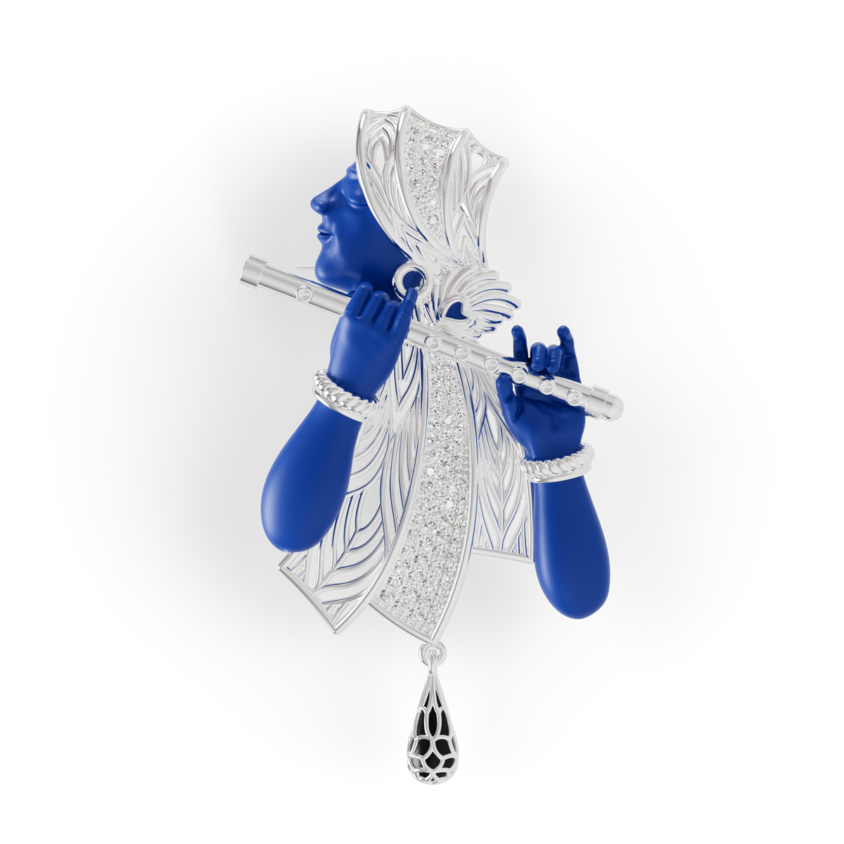 Guru Jewel's The Celestial Blue Krishna Profile Diamond Silver Pendant for Her
