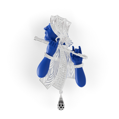 Guru Jewel's The Celestial Blue Krishna Profile Diamond Silver Pendant for Her