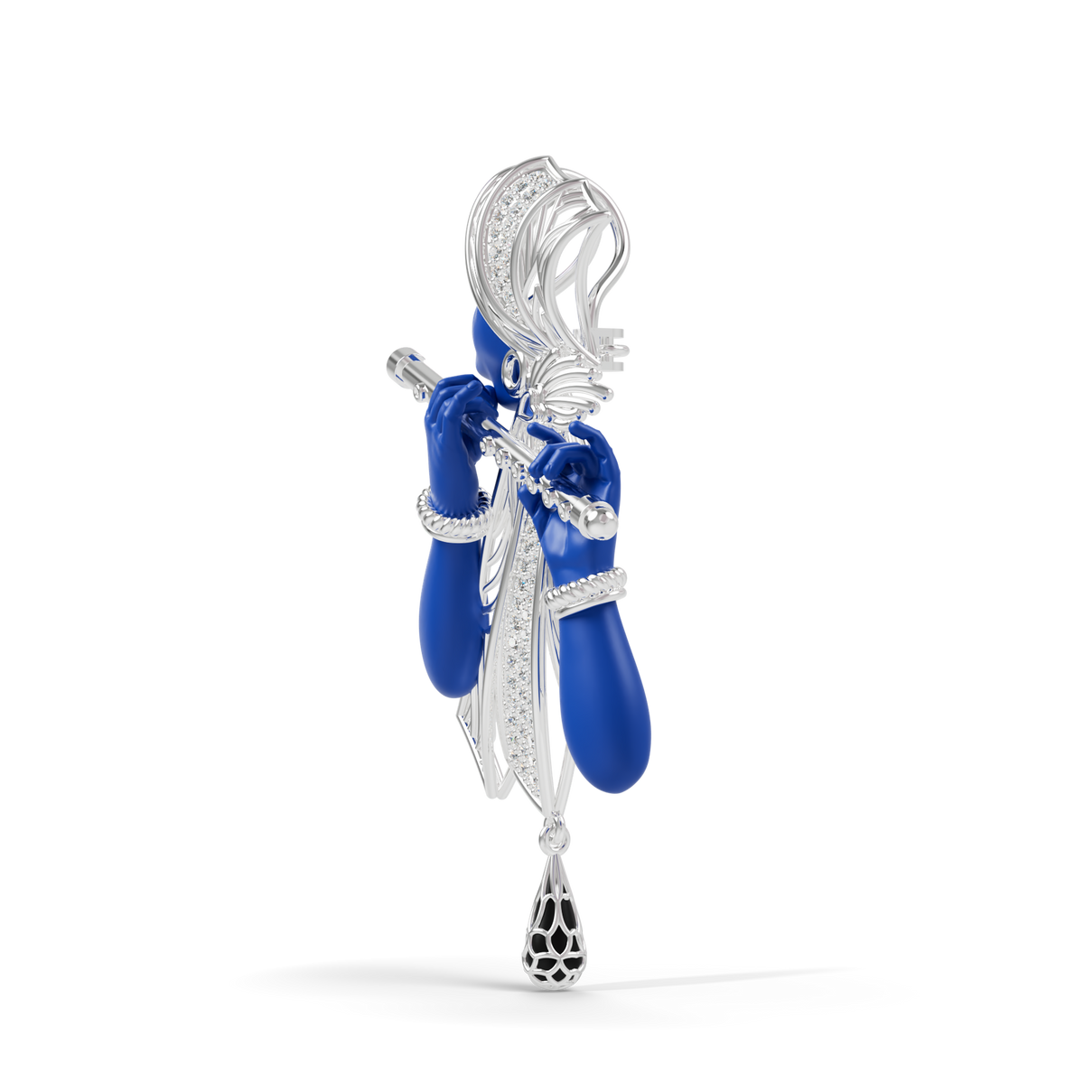 Guru Jewel's The Celestial Blue Krishna Profile Diamond Silver Pendant for Her