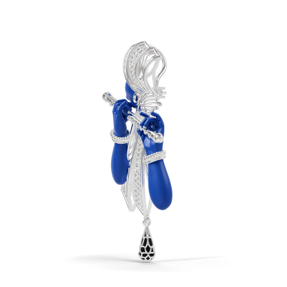 Guru Jewel's The Celestial Blue Krishna Profile Diamond Silver Pendant for Her