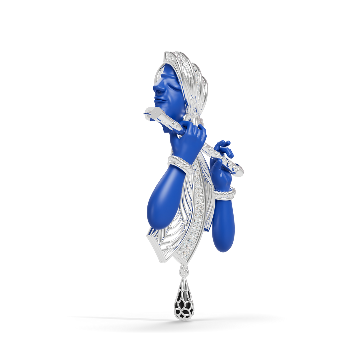 Guru Jewel's The Celestial Blue Krishna Profile Diamond Silver Pendant for Her